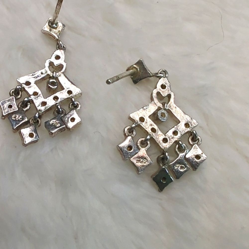 Vintage Sterling Silver and CZ Stone Drop Pierced Earrings - Picture 6 of 8